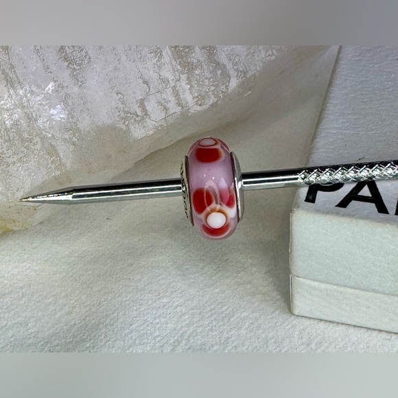 Authentic Pandora Retired Pink/Red Flowers For You Murano Glass Charm S925 Ale - Picture 3 of 14